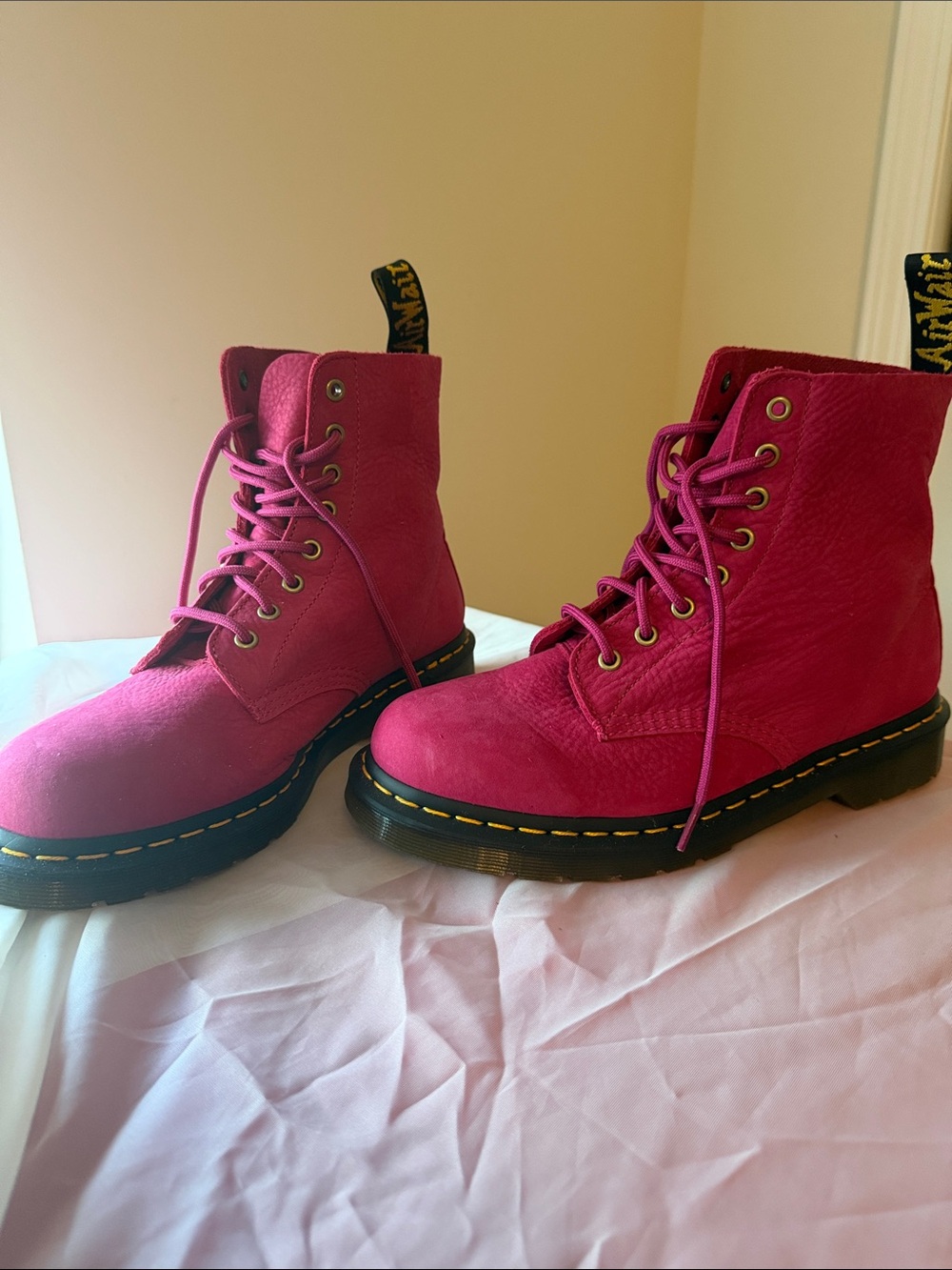 Dr. Martens Hot Pink Suede Lace-Up Boots - Picture 4 of 5